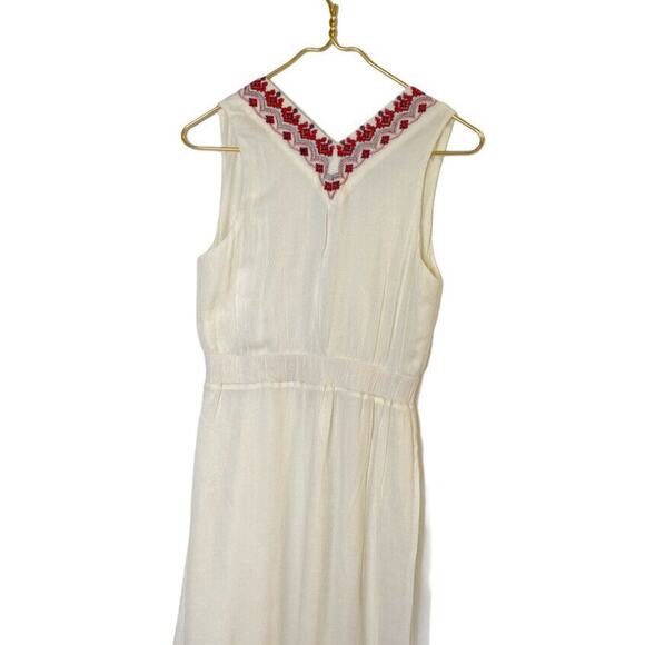 Alya Embroidered Maxi boho Dress v neck Sleeveless ivory Sz Small - Picture 16 of 16